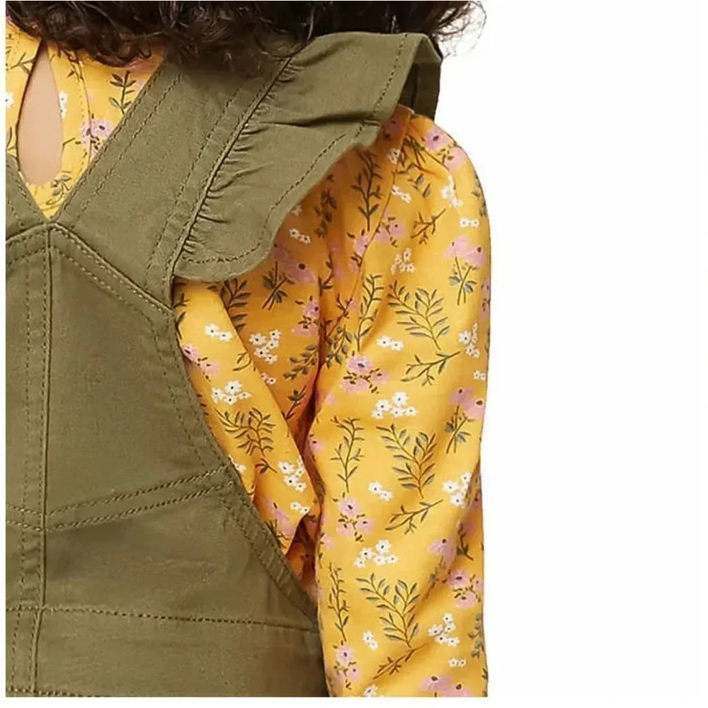 BCBG Girls Jumper Romper Skirt Set With Long Sleeve Yellow Floral Shirt 5